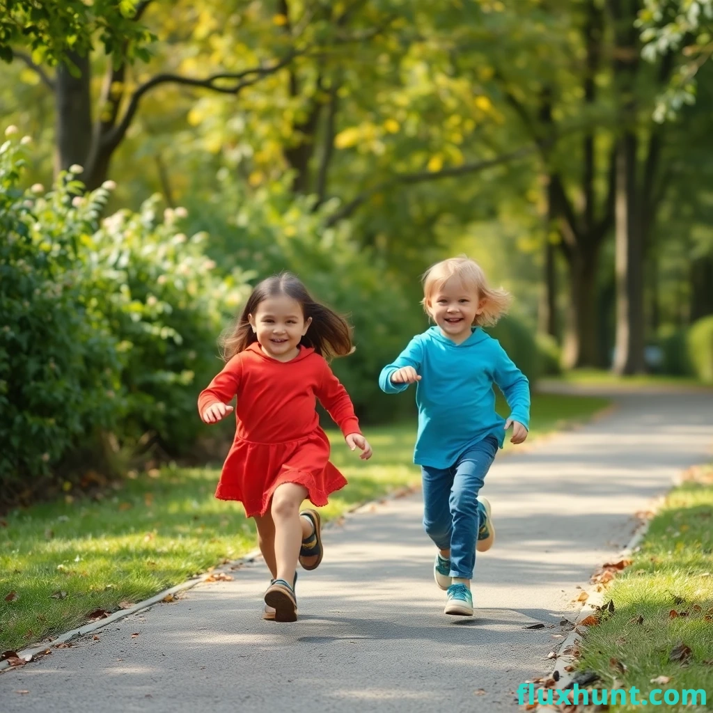 happy children running along the path