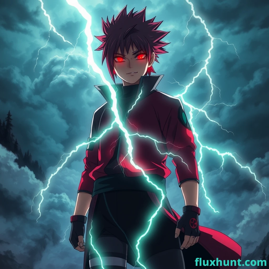 Gaara , full body, lighting charged,storm clouds behind, lightning, luminous, glow,unreal lighting, dramatic lighting, trippy, storm effect,beautifully color - coded, extremely beautiful FLUX Hunt Ai