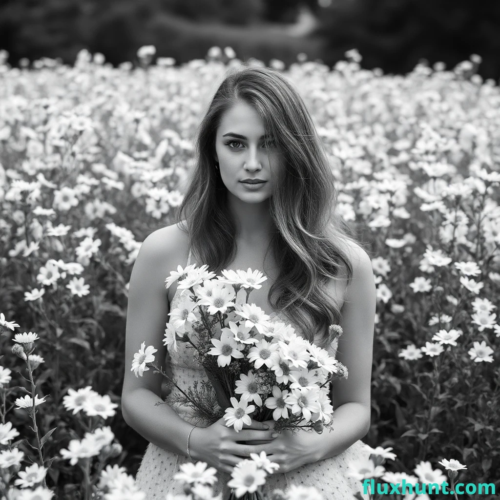 black and white photo woman with flowers 